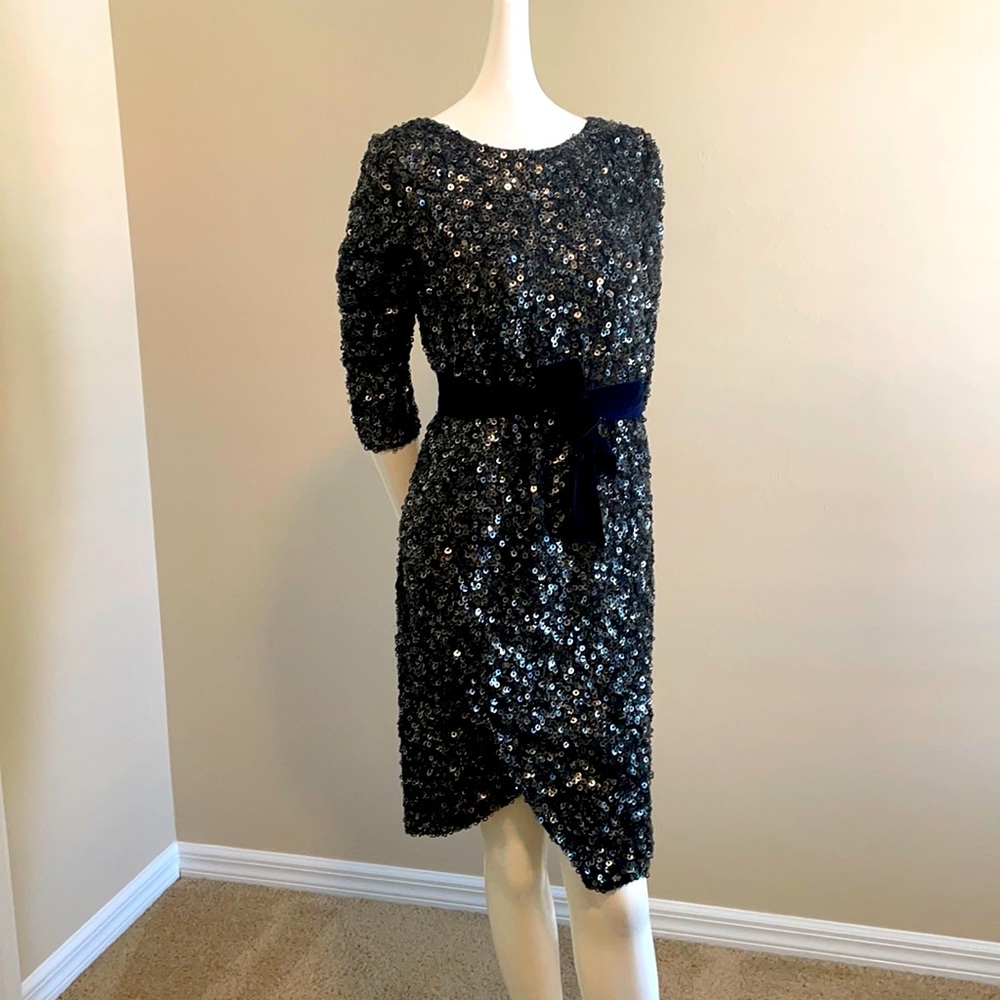 3.1 Phillip Lim NWOT Silk Donut Sequin Faux Wrap Dress Chiffon Back Velvet Belt